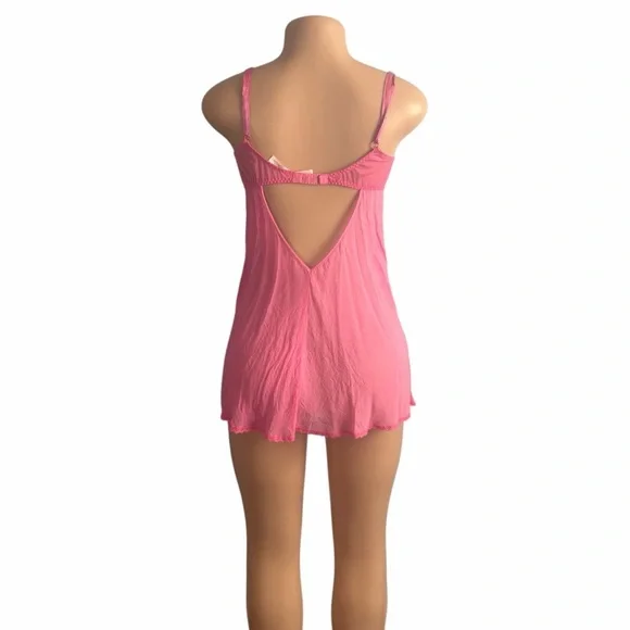 Victoria's Secret Y2K Pink Silk Babydoll Lingerie Milkmaid Lace - Picture 6 of 9